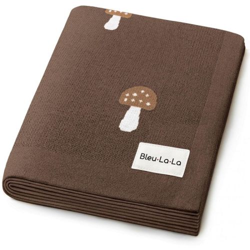 Bleu La La 100% Luxury Cotton Soft Knit Swaddle Baby Blanket for Blanket for Newborns and Infants Boys and Girls - Mushroom - Mocha