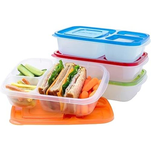 Bentgo Easyboxes - Original Stackable Lunch Boxes - Reusable 3-Compartment Food Containers for Kids and Adults - Bento Lunch Box for Meal Prep, School, & Work - BPA Free, Set of 4 (Classic)