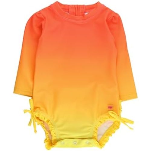 RuffleButts Baby Girls UPF 50+ Sun Protection Floral Printed Long Sleeve One Piece Rash Guard Swimsuit with Zipper