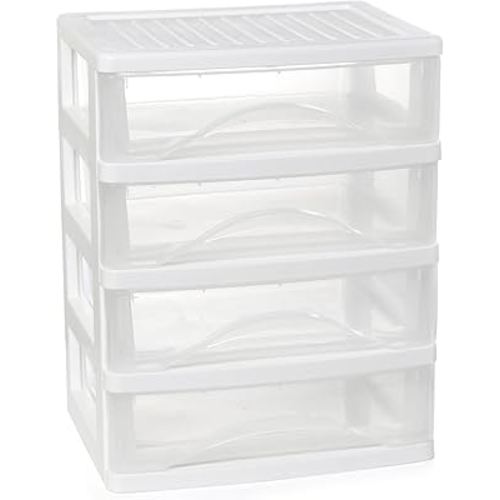 Gonice White Desk 4 Drawer Organizer, Plastic Small Drawer Storage, Desk Storage for Office and Home