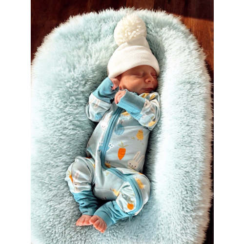 2-Way Convertible Zip Romper, Blue Easter Bunny