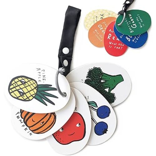 Wee Gallery Stroller Cards - I See In the Market- Food and Colors Travel Activity for Babies and Kids, with Snap on Strap for Walks, Car Seat, Bag, Stroller