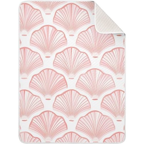Pastel Pink Seashell Pattern Baby Girl Blanket Soft Cotton Newborns Swaddling Blankets for Sofa School Travel Nursery 40'' x 30''