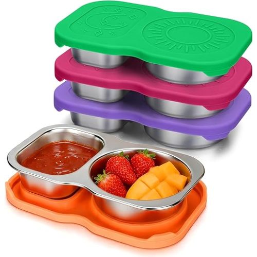 4PCS Stainless Steel Snack Containers (green+orange+rose pink+purple)