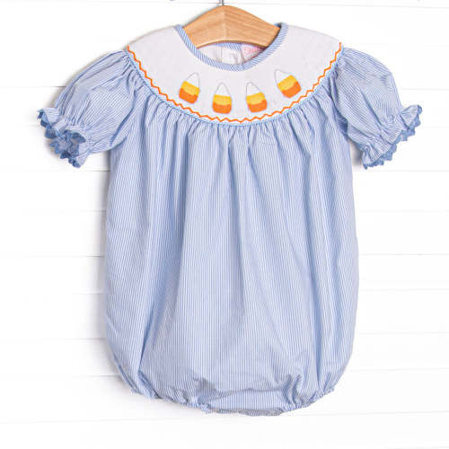 Candy Corn Craze Smocked Bubble, Blue – Stitchy Fish