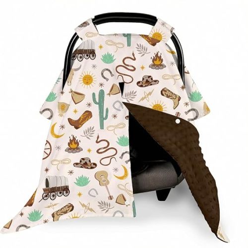Baby Car Seat Cover, Carseat Canopy Cover for Baby Boy, Western Stuff Nursing Covers for Mom Shower Gifts