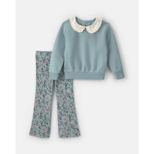 Baby Girl 2-Piece Floral Fleece Sweatshirt & Pant Set - Blue | Carter's