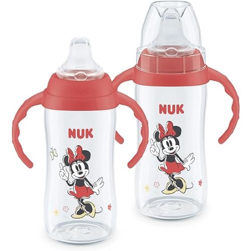 NUK First Choice Minnie Mouse Large Learner Cup 2.0, 10oz. Sippy Cup with Handles, Spill Proof, Leak Proof Soft Straw Cup, 2-Pack