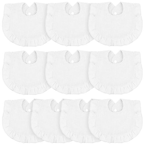 10 Baby Muslin Bibs for Drool Bibs Bandana Ruffle Soft Cotton for Newborn Infants Toddlers(White)