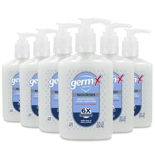 Germ-X Nourish Hand Sanitizer, 2-in-1 Moisturizing and Sanitizing Formula with Shea Butter, Vitamin E & Aloe, Non-Greasy, Fresh Citrus Scent, Back to School Supplies, Pump Bottle, 8 Oz (Pack of 6)