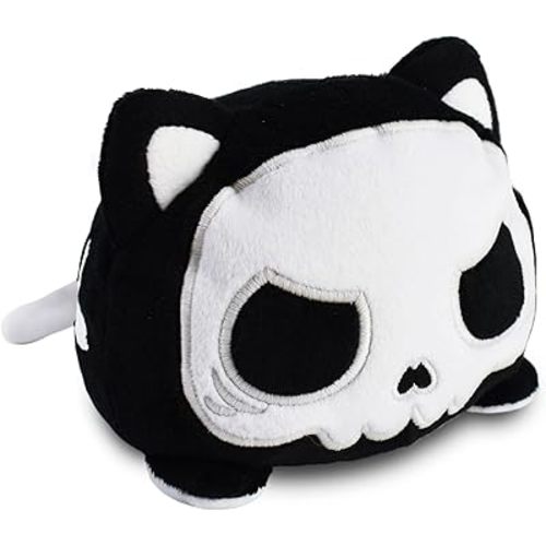TeeTurtle - The Original Reversible Cat Plushie - White + Skeleton - Glows in the Dark! - Cute Sensory Fidget Stuffed Animals That Show Your Mood - Perfect for Halloween!, 4 inch