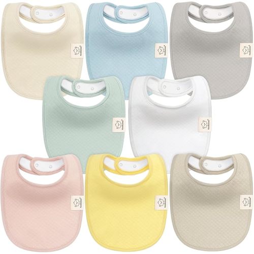 KeaBabies 8-Pack Organic Baby Bibs for Girls, Boys - Quilted Cotton Cloth Baby Drool Bibs for Drooling and Teething Toddler, Newborn, Infant, Soft & Super Absorbent (Dawn)