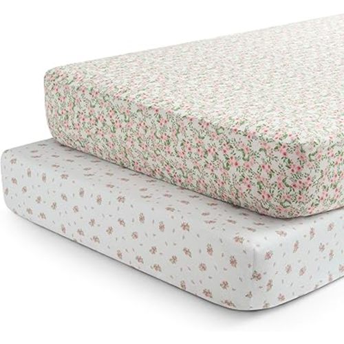 Delta Children Fitted Crib Sheets for Girls and Boys - Crib Sheet for Standard Crib and Toddler Mattresses - 28x52 Inch (Pack of 2), Pink Floral