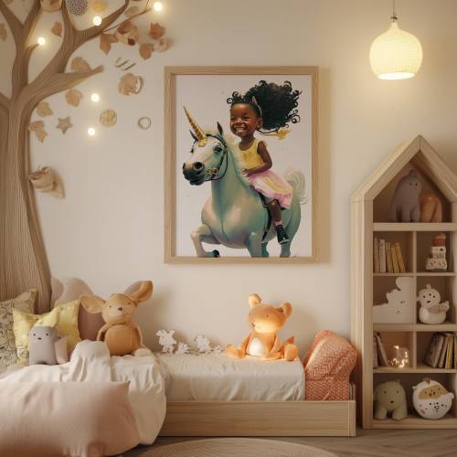 Black Girl Unicorn Print: Kids Wall Art (Digital Download)
