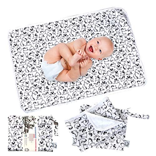 Flockthree Waterproof Baby Diaper Changing Pad with Storage Bag (28.7" X 19.7") Washable Wipeable Reusable Leak Proof Diaper Travel Mat Station Changing Mattress Liner Cribs Bed Cover, Dogs