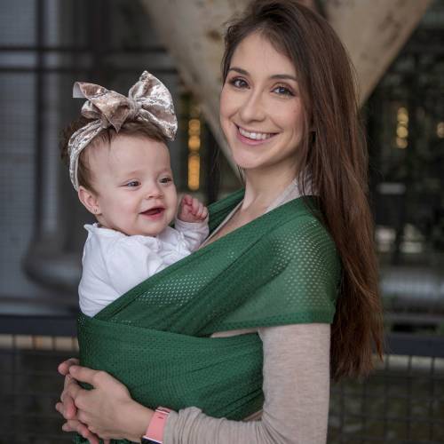 USA made Beachfront Baby Wrap Carrier- SAFE water babywearing at the beach, pool, water park or in the shower- Palm Leaf Green Mesh