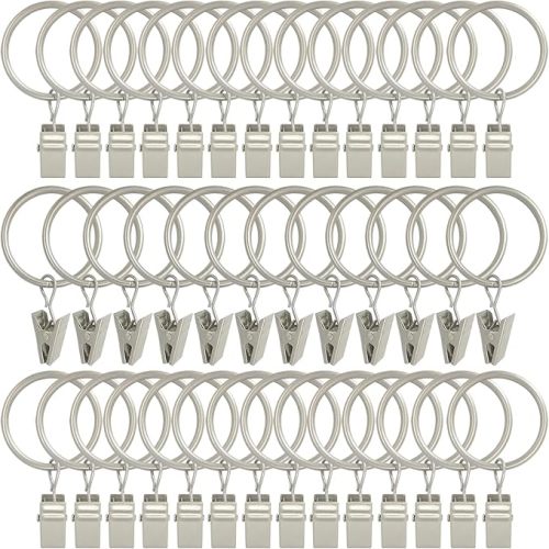 40 Pack Curtain Rings with Clips, Drapery Clips with Rings, Drapes Rings 1.26 in Interior Diameter, Fits up to 1 in Curtain Rod, Matte Silver