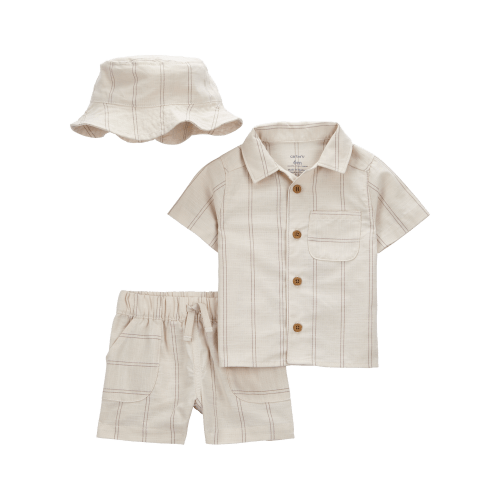Baby Boy 3-Piece Striped Little Short & Hat Set - Khaki - Carter's | Carter's
