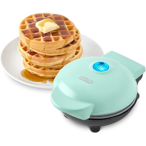 Dash Mini Waffle Maker, 4-Inch Ceramic Nonstick Cooking Surface, Aqua