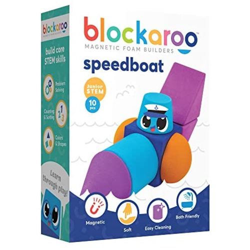 Blockaroo Magnetic Foam Building Blocks – STEM Preschool Toys for Babies, Toddlers, Boys and Girls, The Ultimate Bath Toy – Speed Boat Set