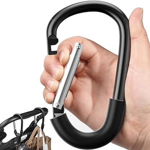 SURDOCA Stroller Hooks, Heavy-Duty Universal Stroller Clips for Bags, Large Carabiner Hook Stroller Accessory for Mom, Baby Travel & New Mom Essentials, Wheelchair Compatible, Black-1pc