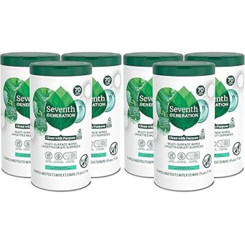 Seventh Generation Multi Purpose Wipes All Purpose Cleaning Garden Mint scent with 100% Essential Oils and Botanical Ingredients 70 count, Pack of 6