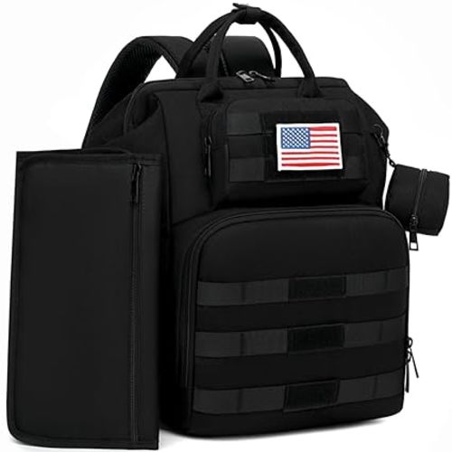 ROSEGIN Diaper Bag Backpack for Dad and Men, Large Travel Baby Bag with Changing Pad, Pacifier Case, Removable Flag Patch - Baby Shower Gifts - Shadow Black