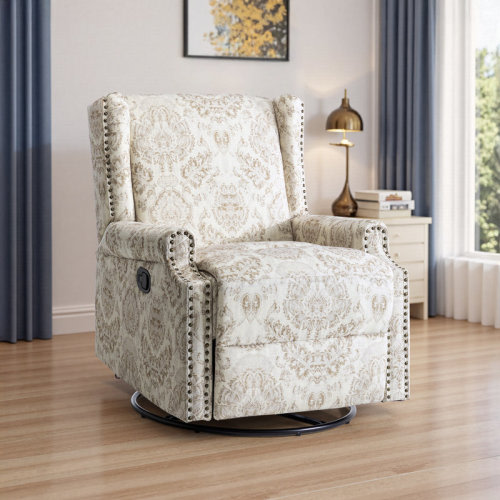 Winston Porter Upholstered Classic Wing Back Manual Handle Swivel Rock Glider Recliner with Naihead Trims & Reviews | Wayfair