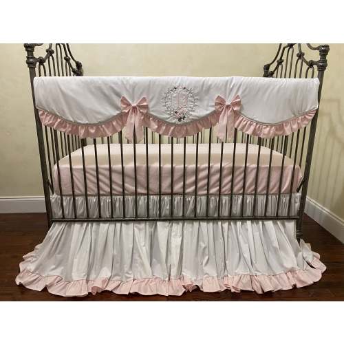 White and Pale Pink Girl Baby Bedding - Girl Crib Bedding, Crib Rail C - Just Baby Designs