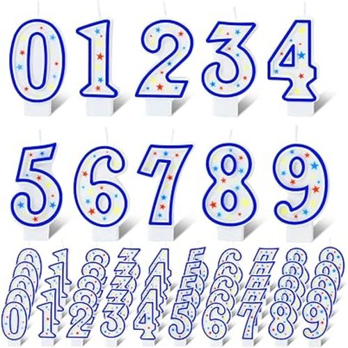 MTLEE 50 Pcs Birthday Number Candles, Polka Dot Colorful Birthday Cake Candles, 0-9 Cake Topper Candle Decoration for Birthday Wedding Anniversary Reunions Celebration Party (Blue)