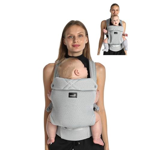 GROWNSY Baby Carrier Newborn to Toddler, Lightweight Ergonomic 7-44 lbs Newborn Carrier with Head Support, Easy to Wear Hands Free Infant Carrier for 0-36 Months, Gray Air Mesh