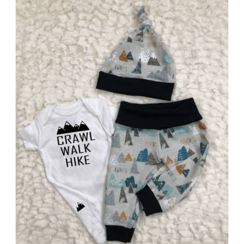Adventure Baby Outfit: Mountain Print Leggings, Bodysuit & Hat, Little Girl, Little Boy
