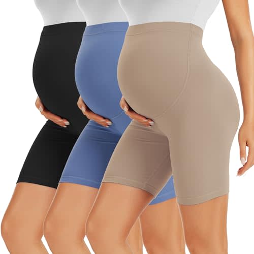 BONVIGOR Maternity Shorts Over The Belly - 5" Biker Workout Yoga Active Athletic Pregnancy Short Pants Lounge Pajama