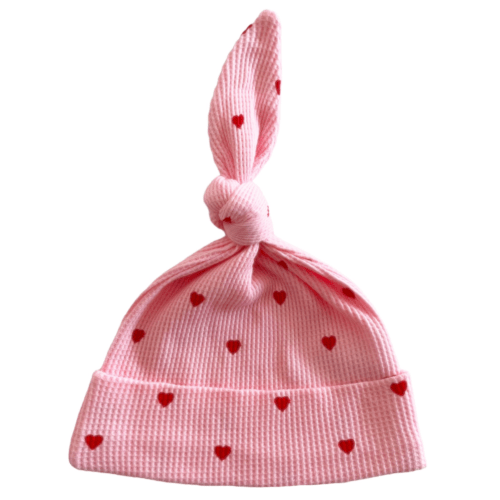 Organic Waffle Knot Beanie, Little Red Heart (on Pink) – SpearmintLOVE