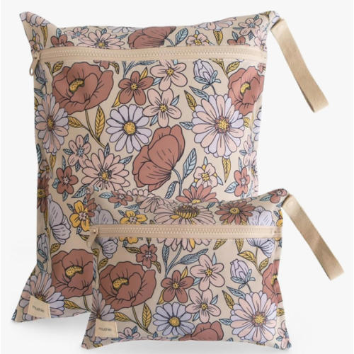 Amazon.com : mushie Water Resistant Wet Bags | Large & Small Reusable Storage Bag for Baby Items and Travel | Zippered Pockets with Handle | Machine Washable, Set of 2 (Retro Flowers) : Baby