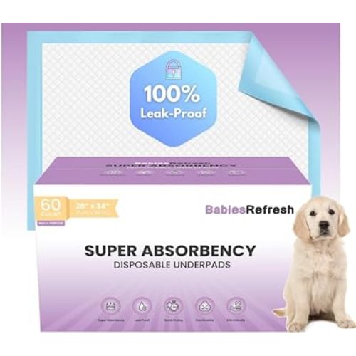 60 Count 28" X 34" Large Puppy Pads, Dog Pee Pads, Disposable Underpads Leakproof Quick Drying for Multi-use for Babies and Adults, Chucks, Disposable Diaper Changing Pad for Baby, Incontinence Pads
