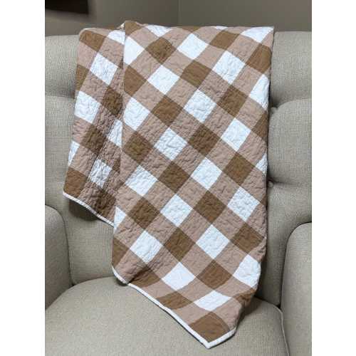 Handmade Brown Gingham Baby Quilt – 100% Cotton, 40”x40” | Neutral Chambray Baby Blanket | Heirloom Baby Gift