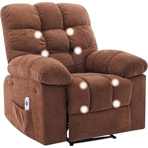 Nursery Rocking Chairs, Rocking Chair with Massage and Heat,Heat Ergonomic Overstuffed Breathable Fabric Reclining Chair with 2 Side Pockets, Remote Control, Living Room, Bedroom