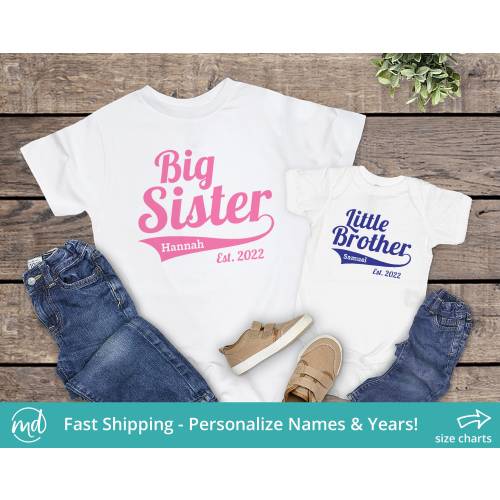 Big Sister Little Brother Matching Outfits, Silbing Shirts, Promoted to Big Sister, Coordinating Sibling