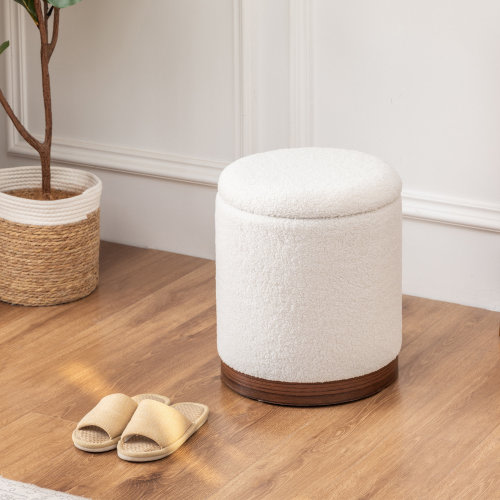 Ebern Designs 16.9'' H Teddy Fleece Upholstered Storage Pouf & Reviews | Wayfair