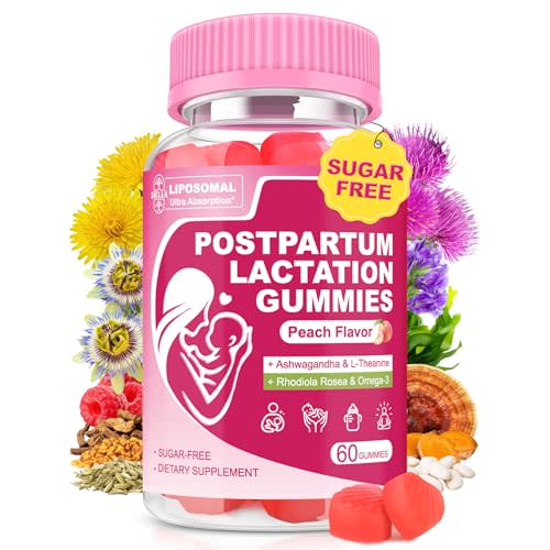Liposomal Lactation Support Gummies,Breast Milk Booster,Peach Flavor, 60cts | Postpartum Lactation Support with Ashwagandha, L-Theanine & Omega-3, for Nursing Moms Balance & Recovery, 1P