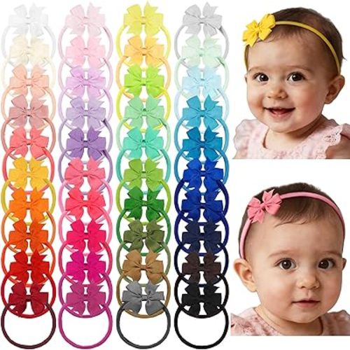 JOYOYO 40pcs Mini Baby Girls Grosgrain Ribbon Hair Bows Headbands 2" Hairband Hair Accessories for Baby Girl Infants Newborn and Toddler