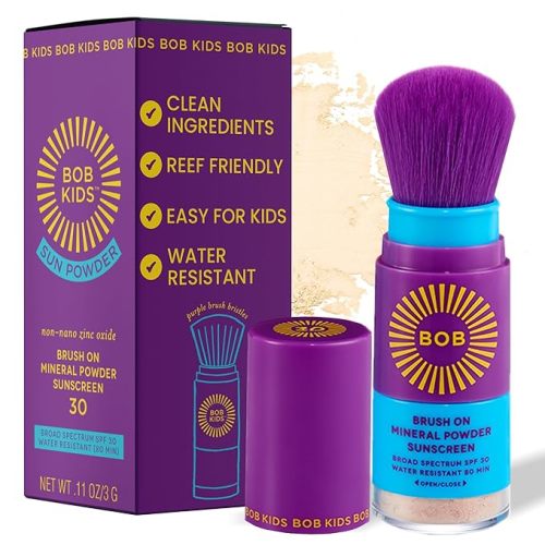 BOB KIDS SPF 30 Brush On Mineral Powder Sunscreen, Broad Spectrum Protection, Water Resistant 80 Mins, Fragrance Free, Easy to Apply for Kids & Babies, Mfg in USA
