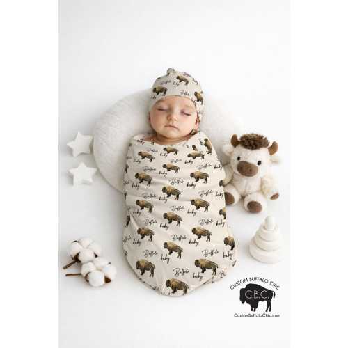 Buffalo Baby bamboo swaddle and hat set