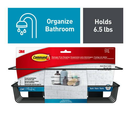 Command Bath Shower Caddy Matte Black, 1 Caddy