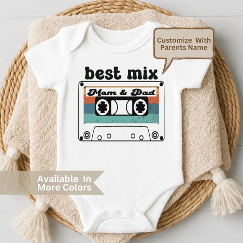 The Perfect Mix Baby Bodysuit- Best Mix Personalized Baby Bodysuit- Retro Cassette Bodysuit- I Love My Mom And Dad Baby Bodysuit- Music Baby