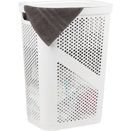Mind Reader Slim Laundry Hamper with Lid, 60L Clothes Basket, Ventilated Plastic, White