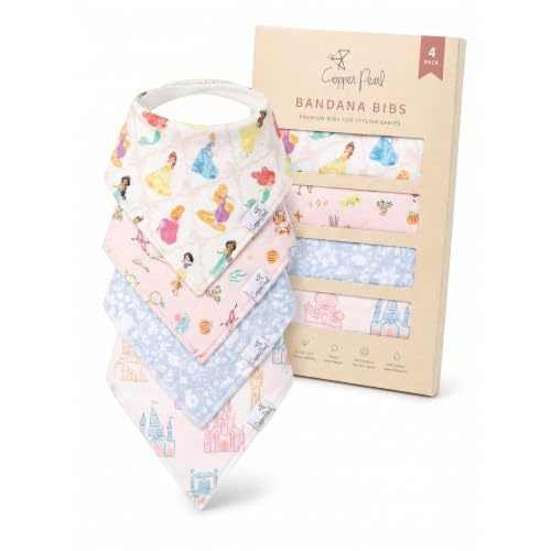 Copper Pearl Disney Baby Bibs 4 Pack, Soft Cotton Bandana Drool Bibs for Baby Girl & Boy, Drooling Teething