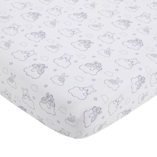 NoJo Disney Winnie the Pooh Hello Sunshine Grey and White Cloud Nursery Fitted Crib Sheet with Piglet and Tigger