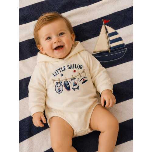 Little Sailor Baby Bodysuit, Hooded Nautical Baby Outfit, Boat Captain Pregnancy Reveal, Sailing Dad Gift, Future Captain Baby Clothes